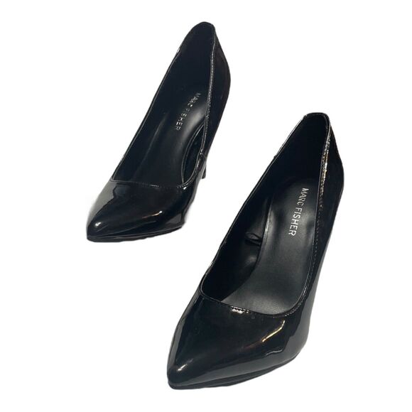 Marc Fisher‎ Womens Black Leather Pointed Toe Slip On Pump Heels Darren Size 6.5 - Picture 1 of 9